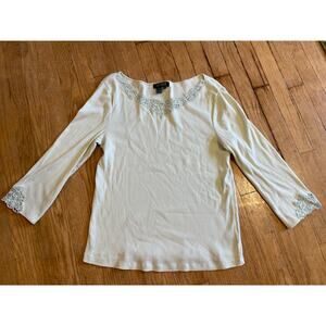 Ralph Lauren Lace Trim Ribbed Y2K Long Sleeve Cotton Womens Shirt Size XL